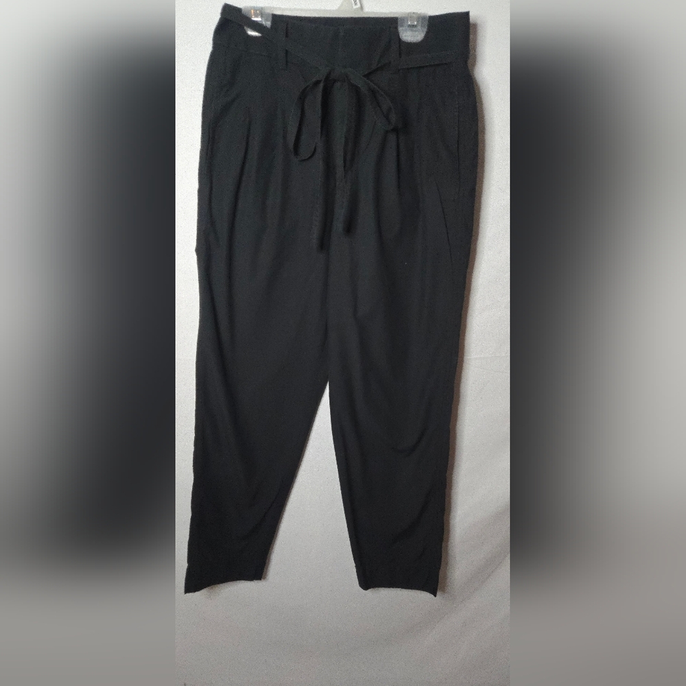 Everlane Women's 26/2 Black The Poplin Pleated Taper Tie-Waist Pant Trousers
